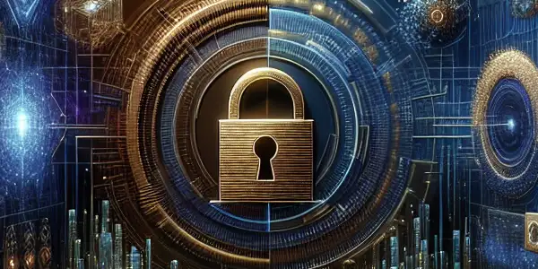 A futuristic digital environment representing privacy in adult entertainment, featuring glowing locks, vibrant screens, and user interaction.