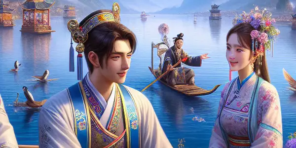 A romantic encounter between a young Bai man and five girls during a vibrant festival in Dali, Yunnan.