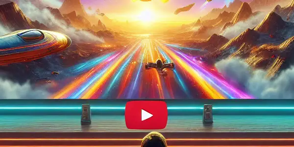 A cozy home theater with friends watching a vibrant sci-fi film, surrounded by snacks and movie posters.