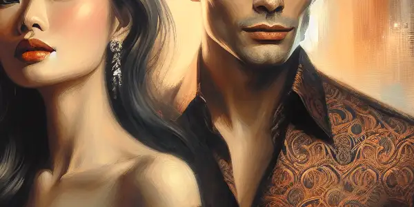 A romantic scene featuring 温碧霞 and 任达华, exuding passion in a luxurious, intimate setting.