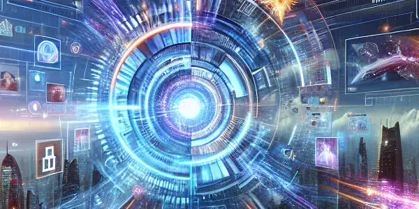 A futuristic digital landscape featuring vibrant adult video thumbnails, emphasizing speed, privacy, and a blend of excitement and discretion.