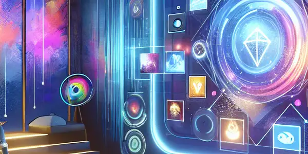 A futuristic room showcasing a person interacting with digital entertainment, emphasizing safety and privacy in online adult content.