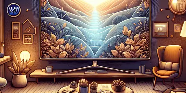 A cozy living room with a high-definition screen, emphasizing privacy and security for watching adult films.