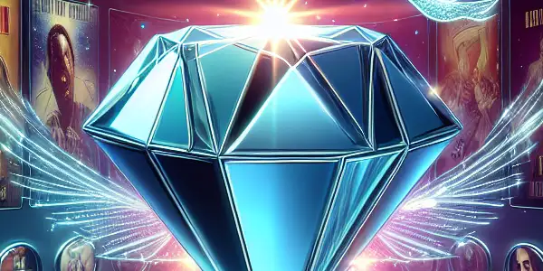 A sleek digital platform for adult entertainment featuring a glowing diamond symbol and enticing film thumbnails.