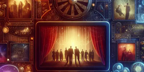 A modern digital interface for an adult entertainment platform featuring vibrant film thumbnails and elements of exploration.